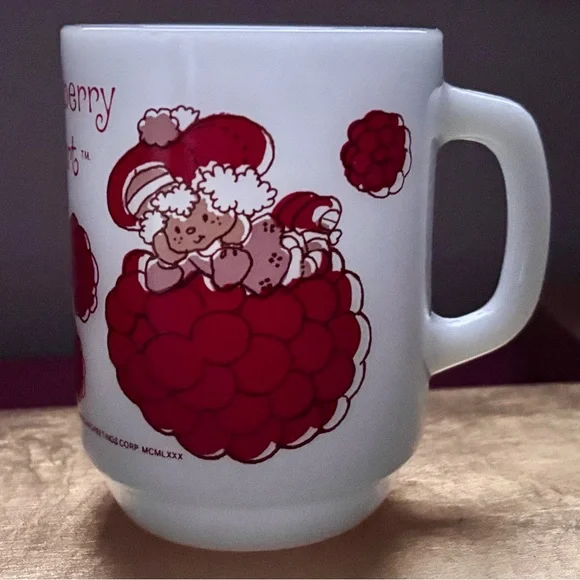 ANCHOR Hocking Fire King MCM Rare 1980’s Raspberry Tart Milk Glass Mug - Picture 5 of 7